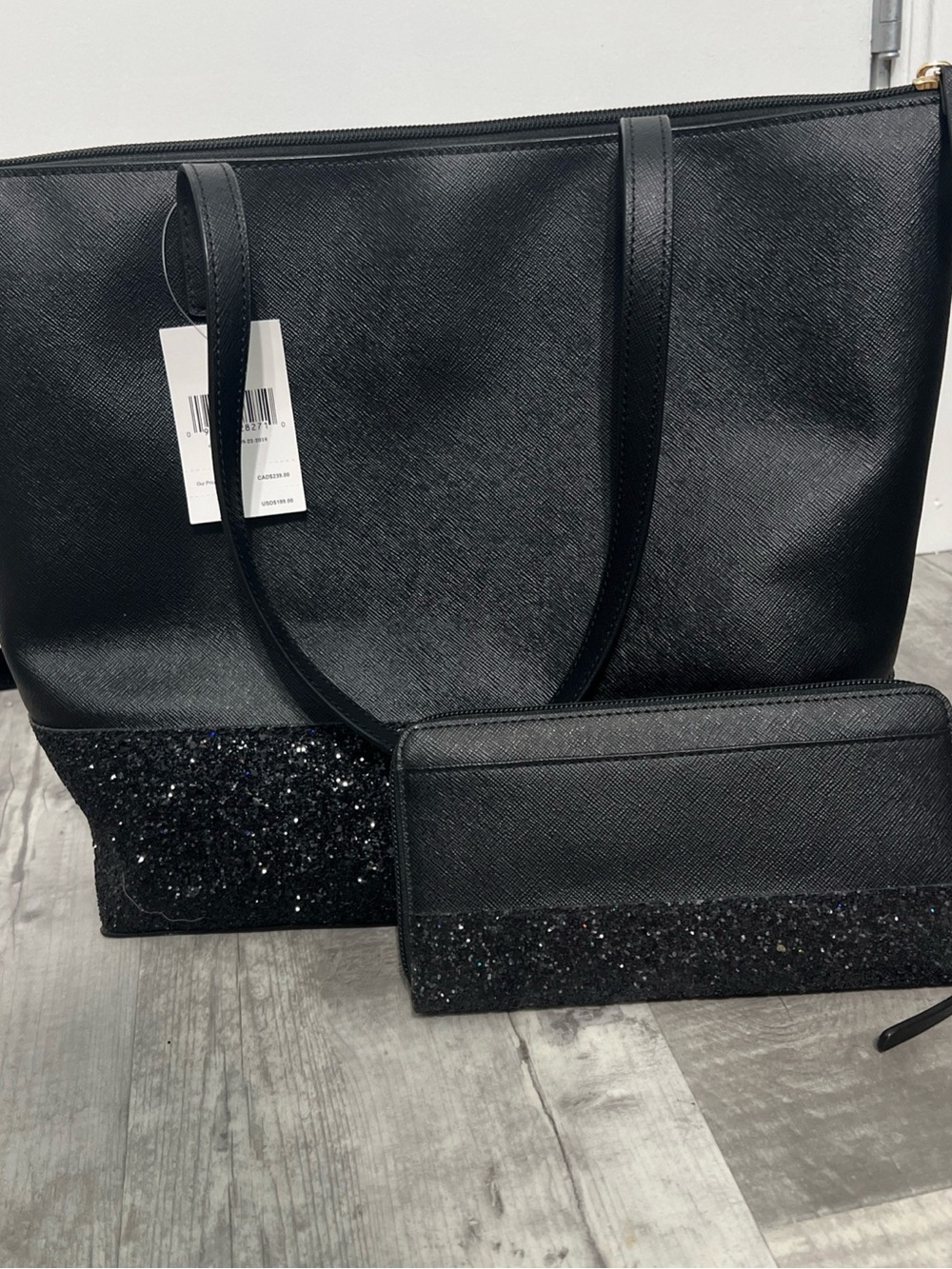 kate spade Greta Court Penny Black Glitter Tote with Matching Wallet - Picture 3 of 7
